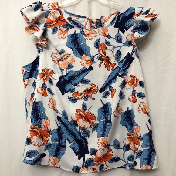Emery Rose Blouse Size 2XL Floral Top Sleeveless with Ruffle Edges - Picture 1 of 7